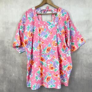 Design‎ House Artist Smock Apron Floral Bright Painter Tunic Artsy USA Made